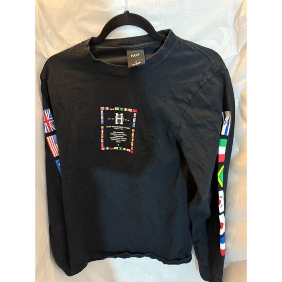 HUF Worldwide Long Sleeve Flag Graphic Tee – Black, Size S - Picture 2 of 3